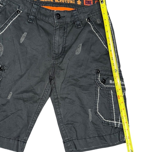 Rock Revival Mens Classic Cargo Shorts Gray Heavy White Stitch Distressed 32 23 - Picture 9 of 16